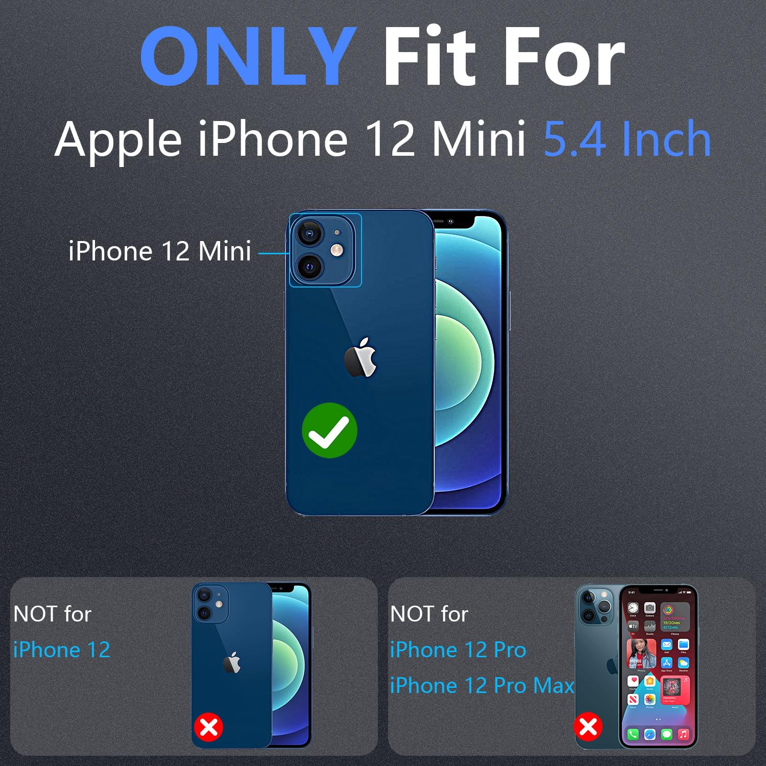 Ymhxcy For Iphone 12 Mini Case, 2X Glass Screen And Camera Protector, 3 In 1 Heavy Duty Shockproof Drop Protection Stripe Rubber